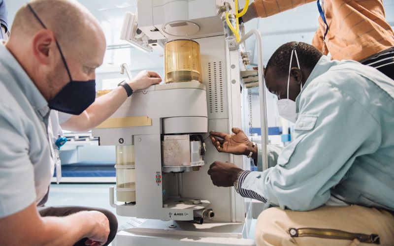 Medical staff practise administering anaesthetics.